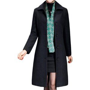 Women's Black Winter Wool Trench Coat Long Thick Warm Walker Overcoat Modern